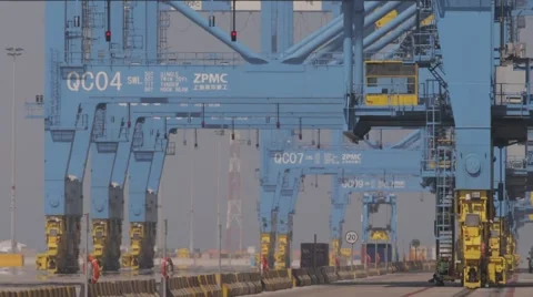Industrial Cranes During A Break Between Work Stock Footage 63086529