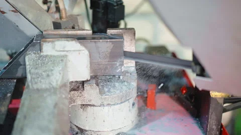 Industrial cutting machine with sharp saw and special water cooling system in Stock-Footage 262660753