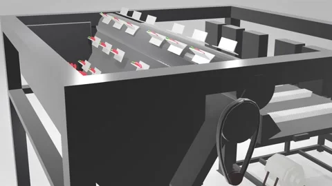 Industrial cutting machine slicing red pepper and falling down,3D animation Stock Footage 134775216