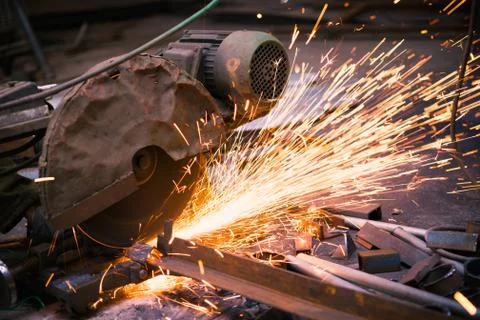 Industrial cutting machine working Stock Photos