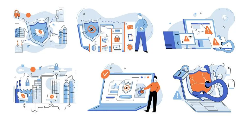 Industrial cyber security. The analysis risks helps develop effective security Illustrazione stock