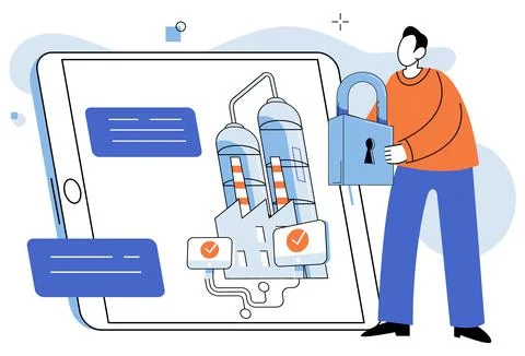 Industrial cyber security. The ever-present threat cyber attacks necessitates 스톡 일러스트