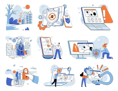 Industrial cyber security. Information security is essential in protecting Stock Illustration