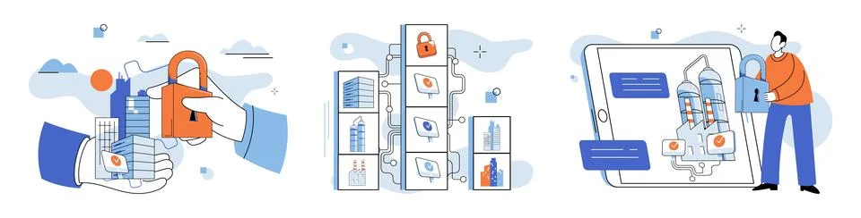 Industrial cyber security. Information is valuable asset requires protection Stock Illustration