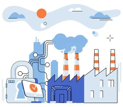 Industrial cyber security. Software plays crucial role in enhancing cyber Stock Illustration