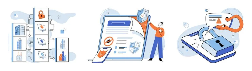 Industrial cyber security. Software solutions provide essential tools for Stock Illustration