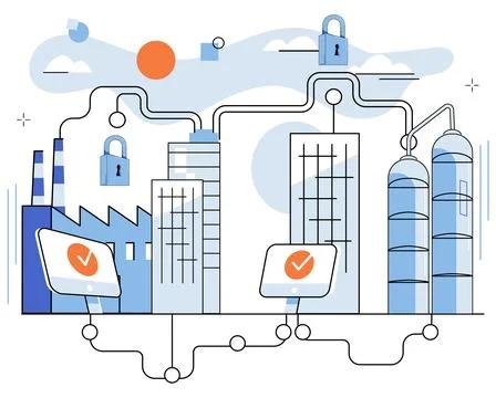 Industrial cybersecurity, antivirus software development. Malware, computer Stock Illustration