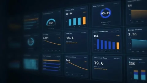 Industrial Dashboard Data Visualization HUD Plant Throughput Metrics Stock Footage 342478518