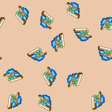 Industrial data analytics industry 5 isometric icon seamless pattern Stock Illustration