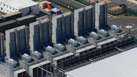 Industrial data center hvac systems aerial view Stock Footage 340962979
