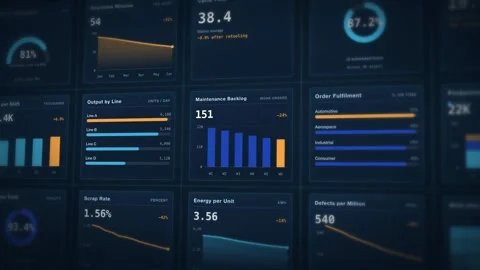 Industrial Data Dashboard Animation Real-Time Analytics Display Factory Stock Footage 342478590