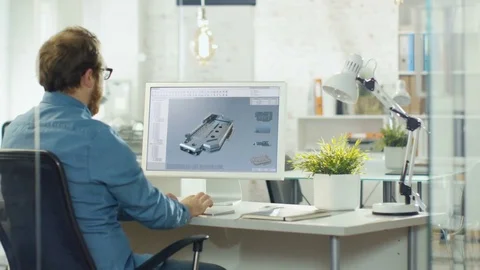 Industrial Design Engineer Works on a 3D Component in CAD Program  Stock Footage 82787365
