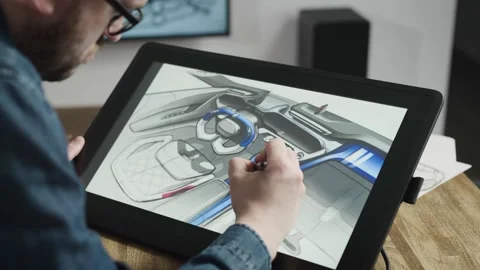An industrial designer develops a new car interior concept. A man uses a 動画素材 192253229