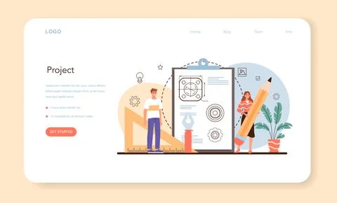 Industrial designer web banner or landing page. Artist creating Stock Illustration