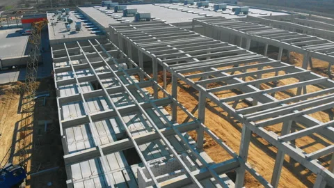 Industrial development. Aerial drone view large marble metallic cement Stock-Footage 163255201