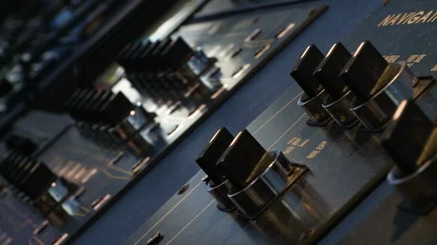 Industrial dials and gauges on cruiseship navigation bridge 3 Stock Footage 123728480