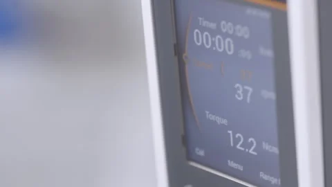 Industrial digital measuring panel with time, pressure and torque values Stock Footage 340282648