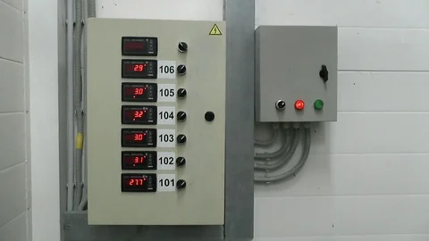 Industrial digital meter display with red numbers Stock Footage 73352575