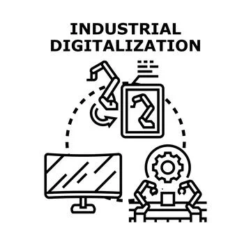 Industrial digitalization process transforming manufacturing production Stock Illustration