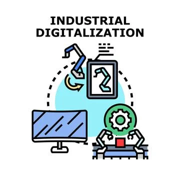 Industrial digitalization process transforming manufacturing production Stock Illustration
