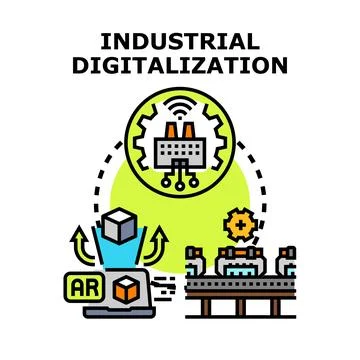 Industrial digitalization process using augmented reality and smart productio Stock Illustration