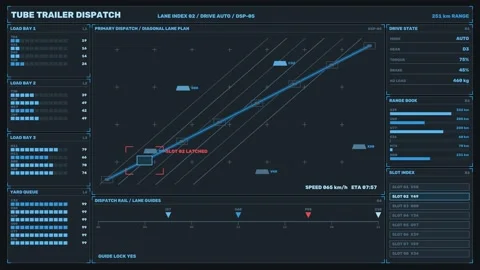 Industrial Dispatch Lane Planning HUD Seamless Loop Vídeo Stock 342332220