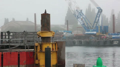 Industrial docks in the fog Stock Footage 35272353