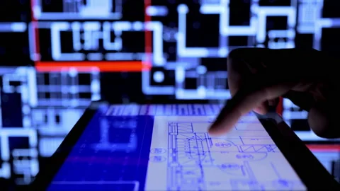 Industrial drawing on tablet  Stock Footage 194925022