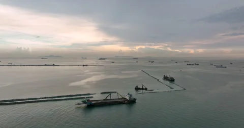 Industrial Dredging Vessels Working On Coastal Land Reclamation Project At .. Stock Footage 331287704