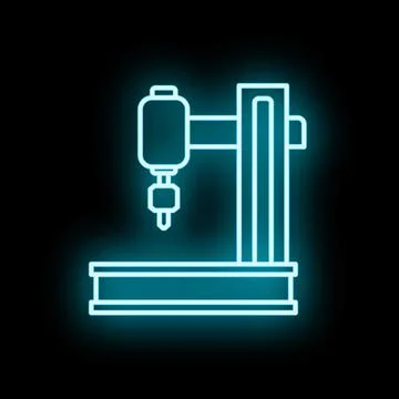 Industrial drill machine tool neon icon illustrating manufacturing Stock Illustration