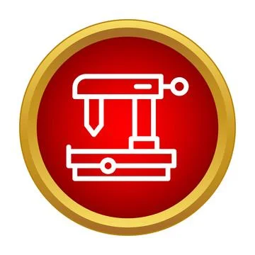 Industrial drill press machine tool icon on red circle Stock Illustration