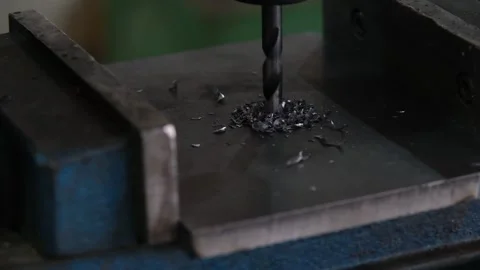 Industrial Drilling Process on Metal Plate Stock Footage 339240973