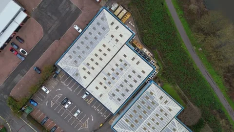 Industrial drone perspective of server room HVAC in Derby England Stock Footage 333283788
