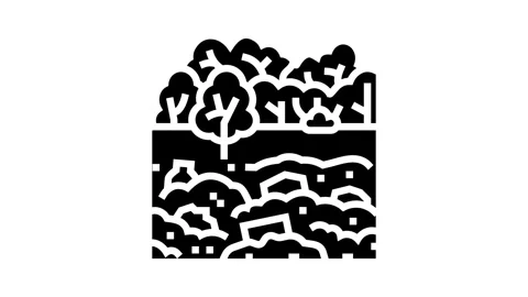 Industrial dump site forest glyph icon animation 스톡 동영상 326139974