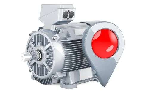 Industrial electric motor with map pointer, 3D rendering 库存插图