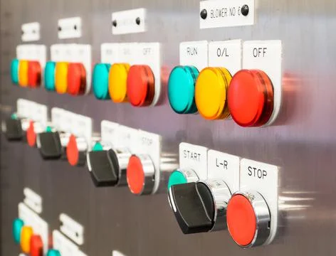 Industrial, electric switch panel Stock Photos
