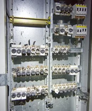 Industrial Electrical Panel with Circuit Breakers Stock Photos