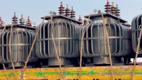 Industrial Electrical Power Transformers for Utility Grid Infrastructure Stock Footage 341083456