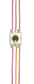 Industrial electrical switch with multi-colored wires isolated on white backg Foto stock