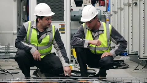 Industrial Electricians Installing Cables and Electrical Equipment 動画素材 345013572