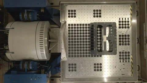 Industrial electrodynamic shaker system with vibration test table in top view Video stock 156059693