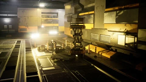 Industrial electronic pathway. Lit corridor of electrical components Stock Footage 339801861