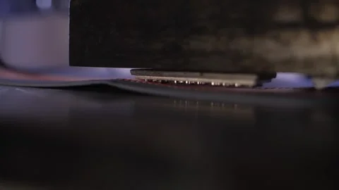 Industrial embossing machine imprints leather notebook cover in workshop. Video stock 313815380