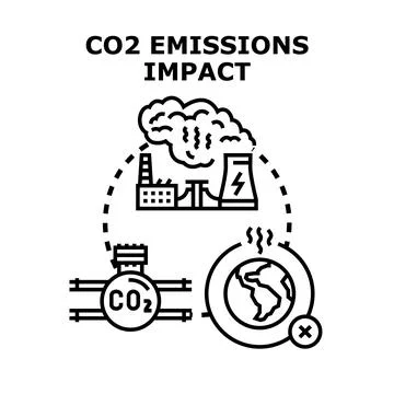 Industrial emissions impacting planet ecosystem with co2 Stock Illustration