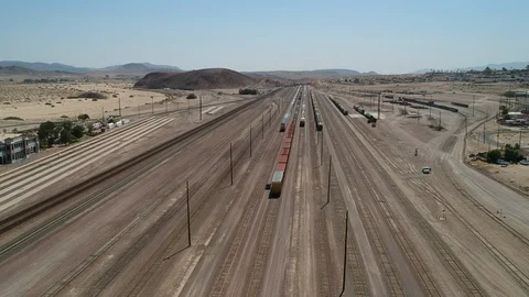 Industrial empty train tracks - drone shot Stock Footage 107879916