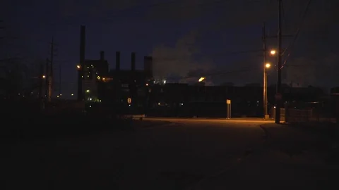 Industrial End of Street Night Stock Footage