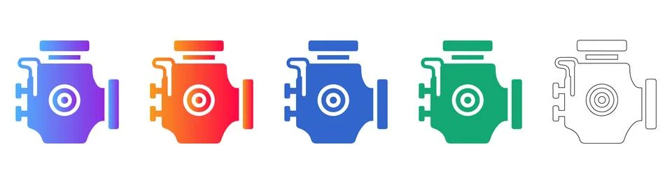 Industrial Engine and Automation Process Icons Stock Illustration