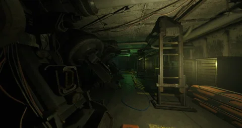 Industrial engine room view, Engine compartment with machinery and cables Stock Footage 333557393