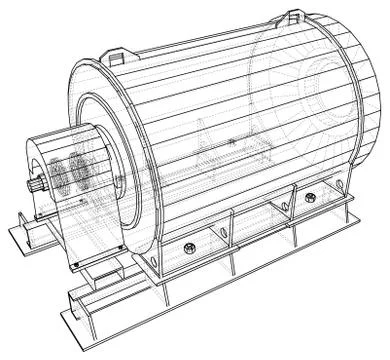 Industrial engine. Wire-frame. Vector EPS10 format. Vector rendering of 3d Stock Illustration