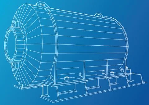 Industrial engine. Wire-frame. Vector EPS10 format. Vector rendering of 3d Stock Illustration